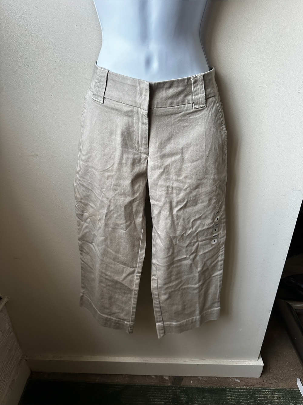 Y2K Beige cotton Capri Pants Low Rise Cropped Trousers Calf Lenght Office Size 2